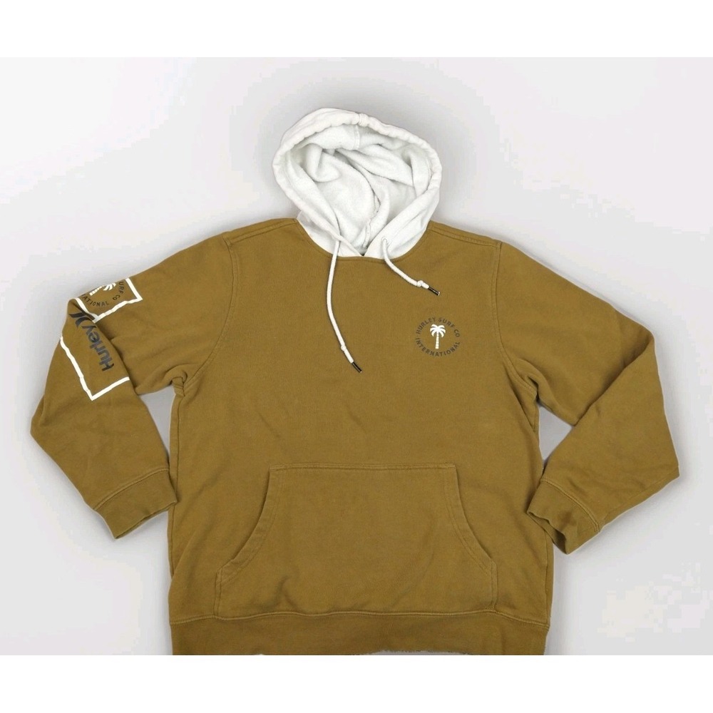 Hurley Sweatshirt Mens Small Hoodie Pullover Brown Cotton Fleece‎ Logo Comfy